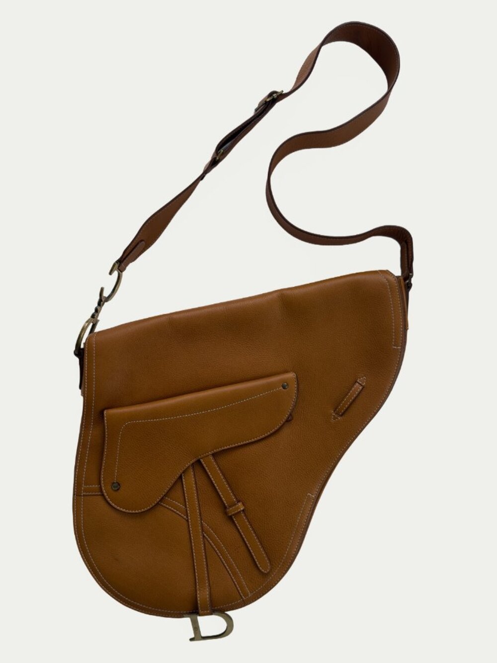 Christian Dior Vintage Baudrier Saddle Messenger Bag Tan Leather Galliano
